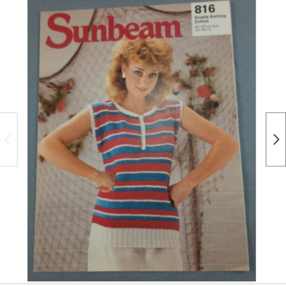 Vtg 1983 Sunbeam Knitting Pattern 816 Striped Ladies Tshirt Vest Bust Size 32-38 - Picture 1 of 2